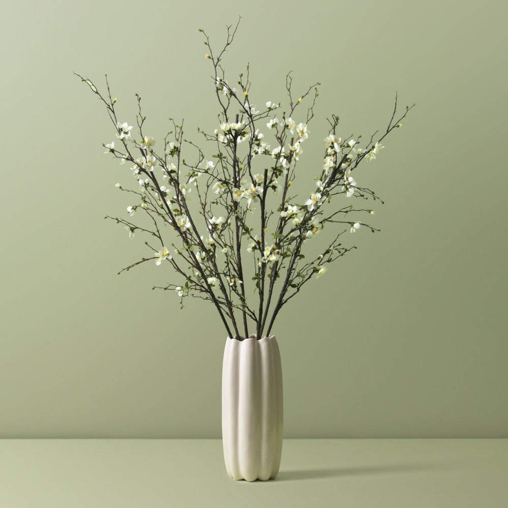 White Quince Blossoms in Mirabelle Tall Vase- Diane James Home | Faux Floral Couture Handmade In The USA