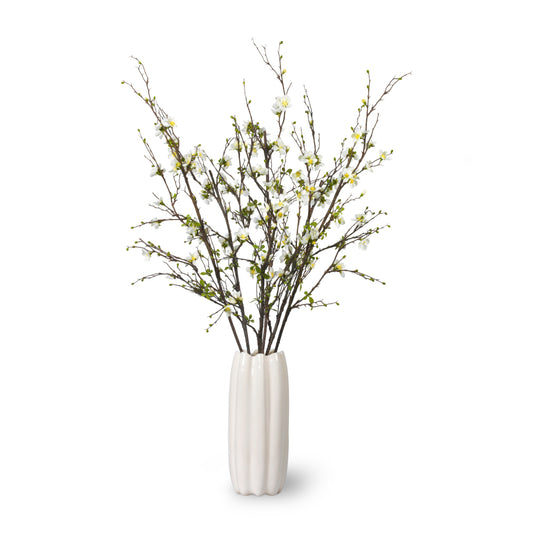 White Quince Blossoms in Mirabelle Tall Vase- Diane James Home | Faux Floral Couture Handmade In The USA