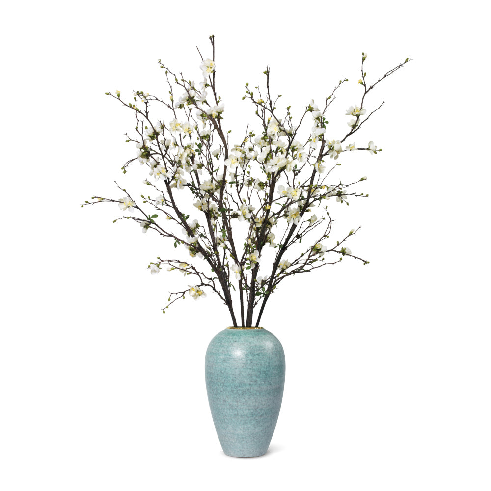 White Quince Blossoms in Calinda Tapered Vase- Diane James Home | Faux Floral Couture Handmade In The USA