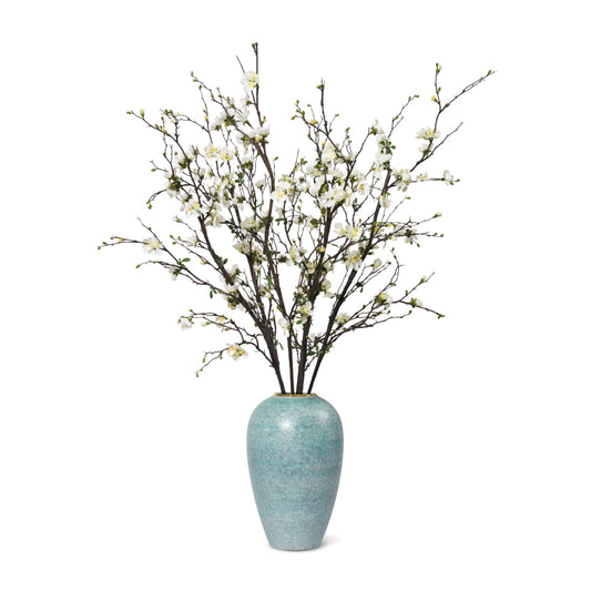 White Quince Blossoms in Calinda Tapered Vase- Diane James Home | Faux Floral Couture Handmade In The USA