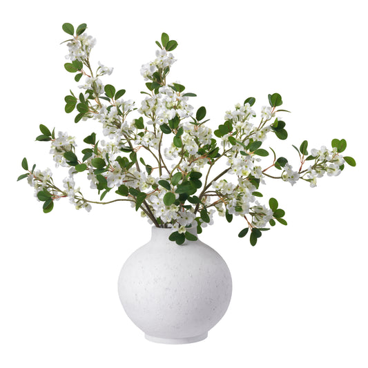 White Blossoms in White Round Vase - Limited Edition- Diane James Home | Faux Floral Couture Handmade In The USA