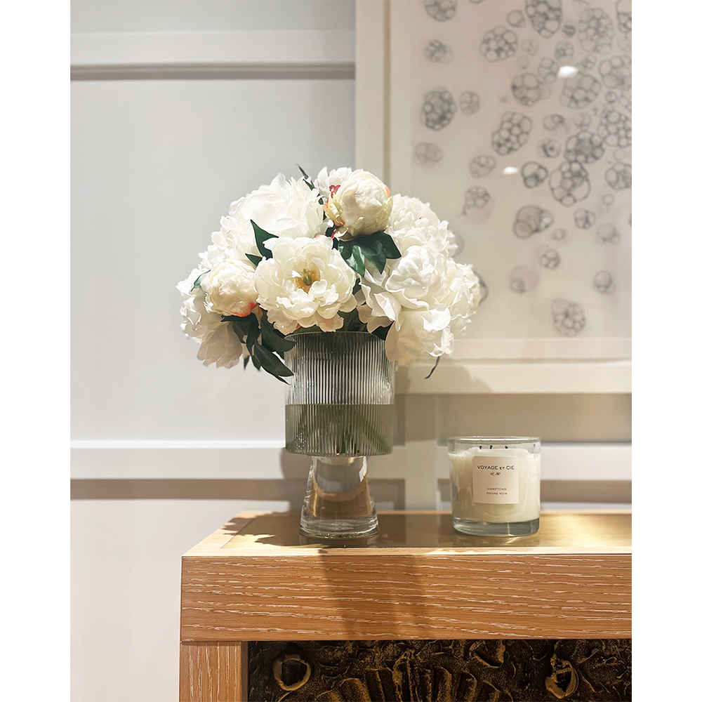 Cream Peonies in Footed Glass Vase- Diane James Home | Faux Floral Couture Handmade In The USA