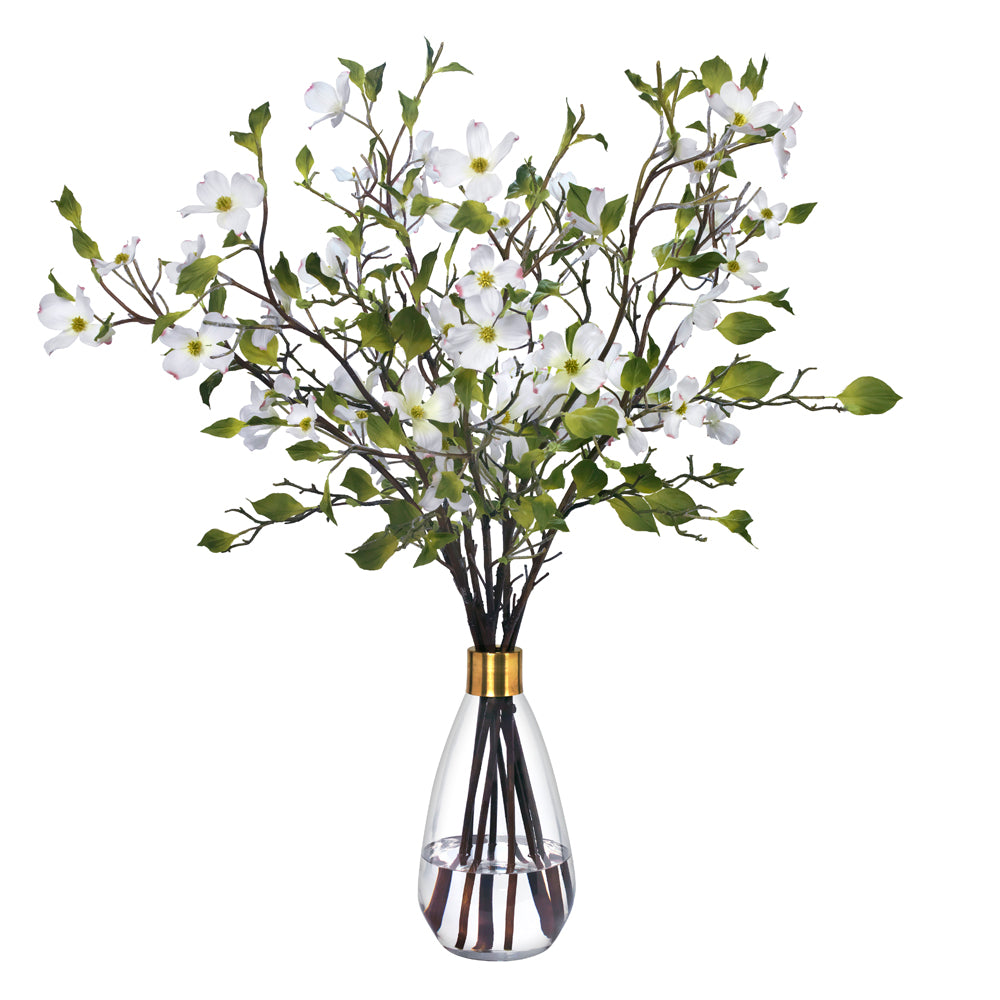 Dogwood Branches in Glass Vase- Diane James Home | Faux Floral Couture Handmade In The USA