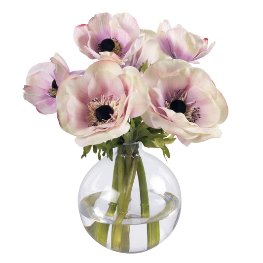 Lavender Anemones in Glass Bud Vase- Diane James Home | Faux Floral Couture Handmade In The USA