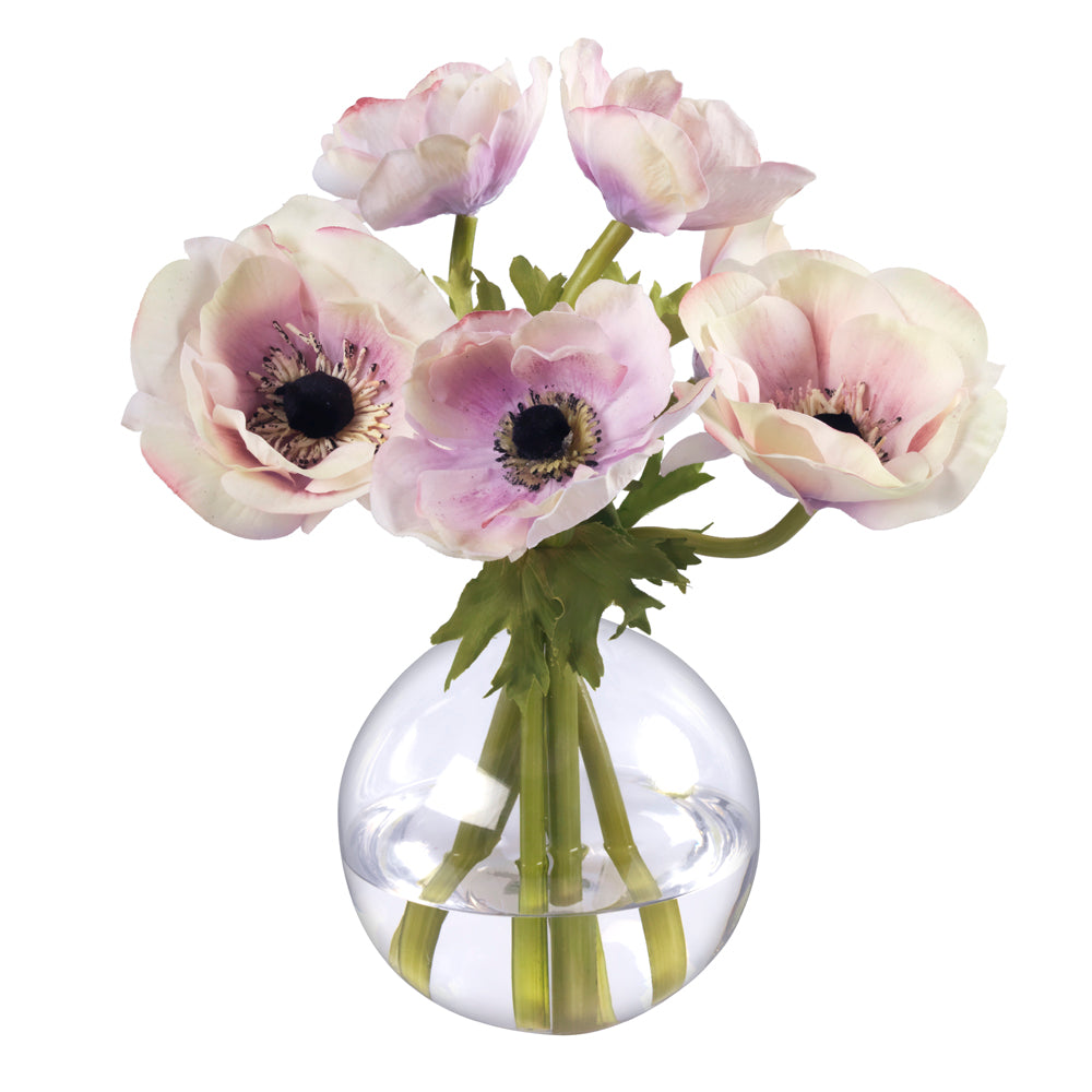 Lavender Anemones in Glass Bud Vase- Diane James Home | Faux Floral Couture Handmade In The USA