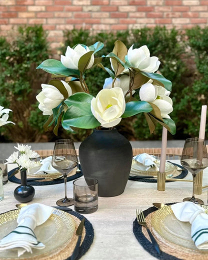 Magnolias in Black Terracotta Vase- Diane James Home | Faux Floral Couture Handmade In The USA