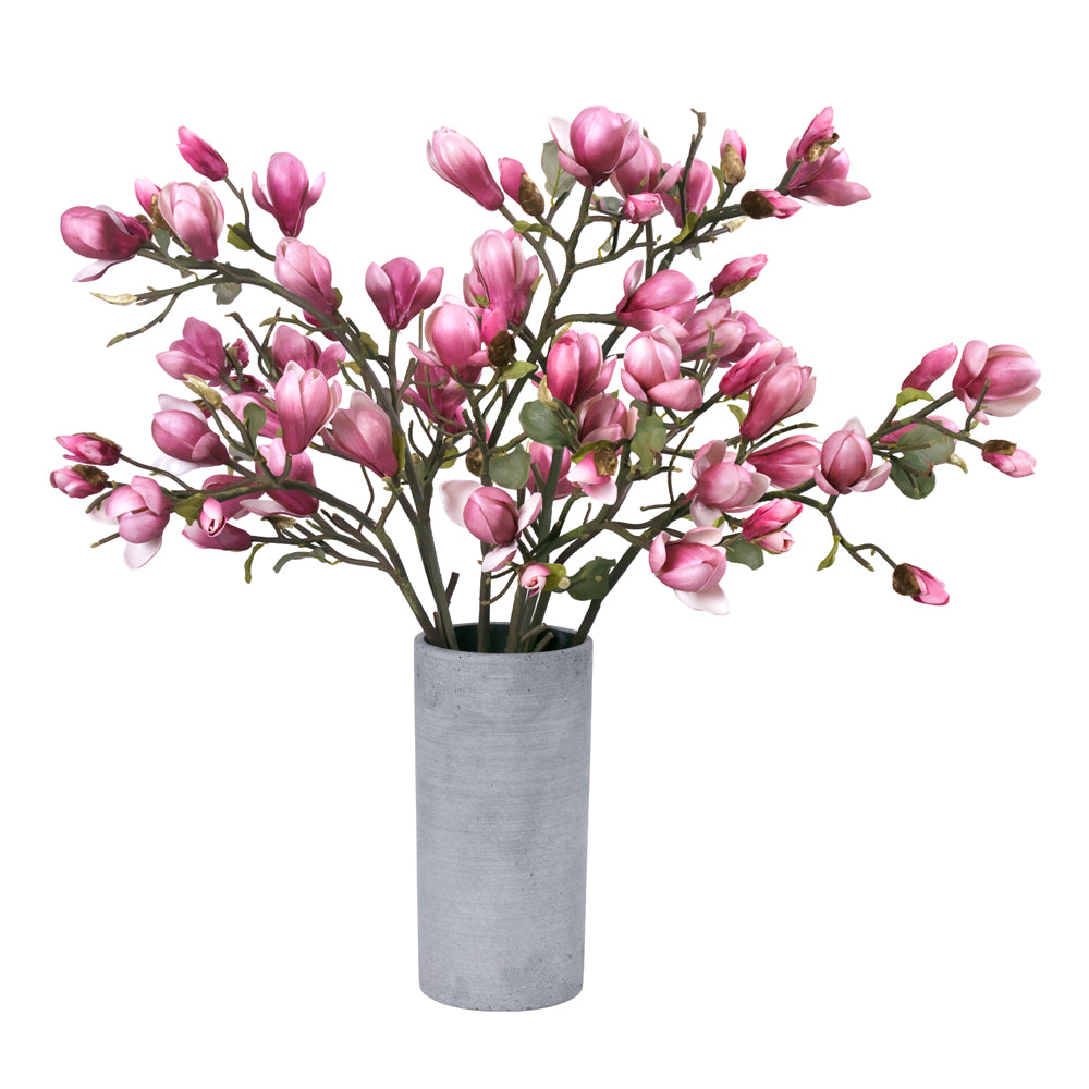 Pink Magnolia Branches in Gray Ceramic Vase- Diane James Home | Faux Floral Couture Handmade In The USA