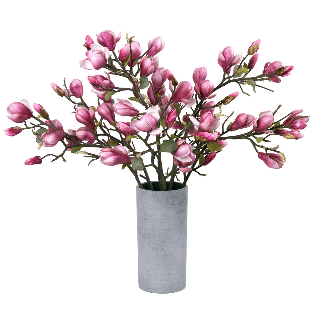 Pink Magnolia Branches in Gray Ceramic Vase- Diane James Home | Faux Floral Couture Handmade In The USA